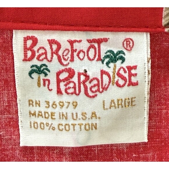 Vintage Barefoot In Paradise Men’s Red Budweiser Hawaiian Shirt Size Large - Picture 5 of 8